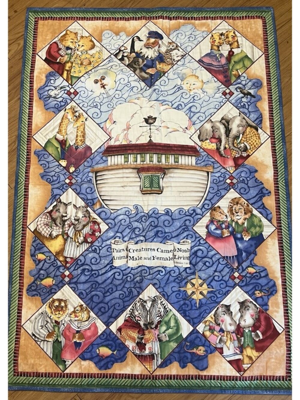 Noah’s Ark Handmade Baby Toddler Quilt Good Ship Noah 27.5” X 40.5” READ